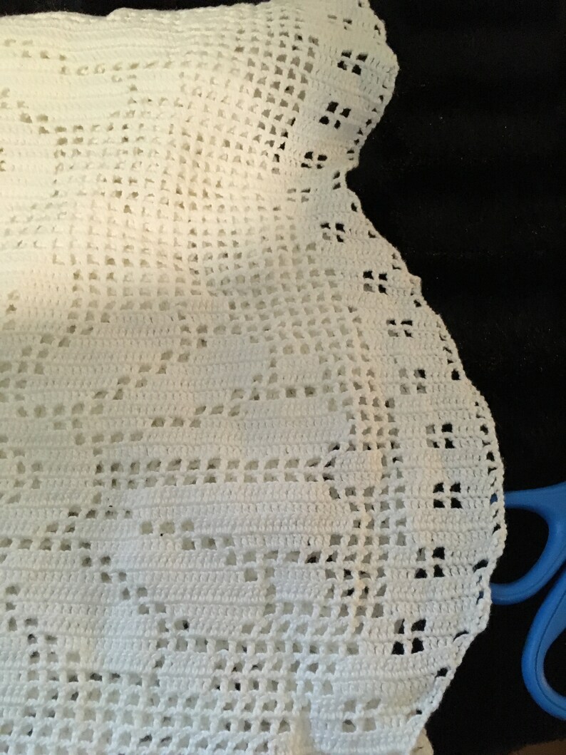 Vintage Hand-Crocheted Cotton Round Tablecloth