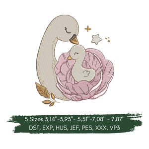 Può includere: Design ricamato con una mamma cigno e un piccolo cigno in un fiore rosa, con stelle e foglie dorate. Il design è disponibile in 5 misure, da 8 cm a 20 cm. Ideale per progetti di ricamo.