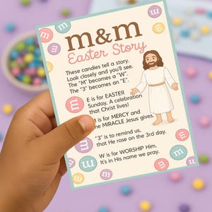 Druckbare Osterkarte für Kinder - Christliches M & M Gedicht, Religiöse Osteraktivität, Sofortdownload, Sonntagsschule Basteln