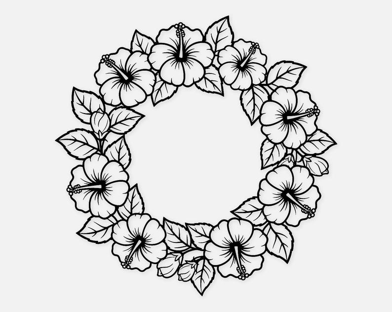 Tropical Hibiscus Wreath Svg Png: Cut Ready Digital Design for Cricut ...