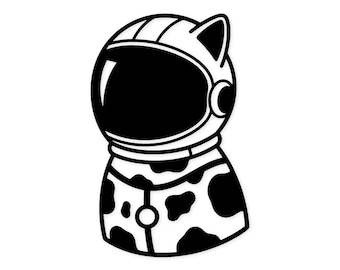 Katze Astronaut Digitale Zeichnung: Schwarz-Weiß-Svg Vektor