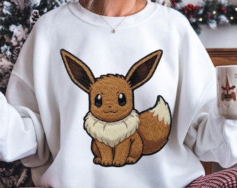 Eevee PNG, Faux Yarn Pokemon Sublimation, Cozy Embroidery Texture