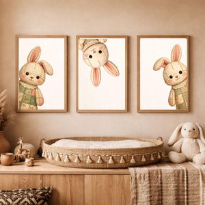 Arvskanin Clipart-paket | Vintage lapptäckeskanin PNG | Väggkonst för barnrum, påskhare, barnrumsdekor | Transparent PNG