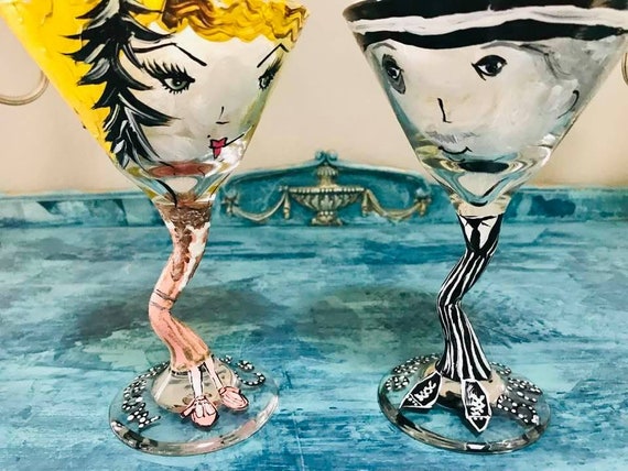 Set of Two Personalized Custom Painted Martini Glasses 