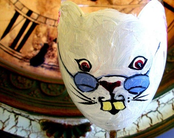 Hand Painted Alice in Wonderland White Rabbit Wine Glass. From my Alice in Wonderland themed glasses.