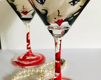 Painted 1920's Flapper Girl Martini Glass