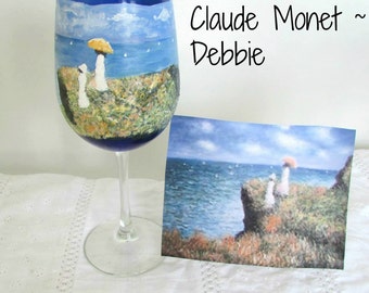 Monet Wine Glass, Van Gogh Starry Night Wine Glass, Monet Water Lily Wine Glass,Claude Monet Debbie Painted Wine Glass, Colbolt blue Glasses