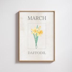 March Birth Flower Poster, Daffodil Wall Art Printable, Spring Botanical PDF, Minimalist Floral Birthday Gift, 8x10 Digital Download
