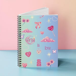 Coquette Christian Notebook Bible Verse Scripture Pastel Pink Bow Blue Dreamy book Bookish Christian Gift Book Lover Gift For Her Reading