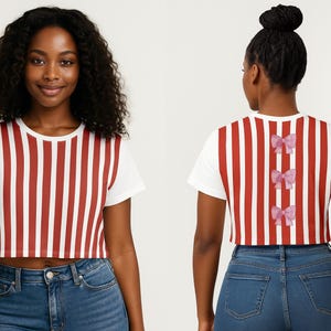 Striped Bow Crop Top | Striped Tie Back Crop Top | Summer Bow Top | Womens Cute Crop Blouse | Festival Beachwear