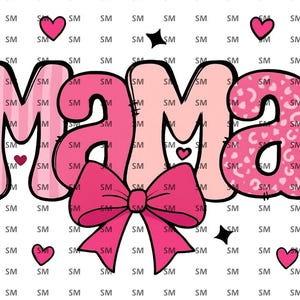 Mama Pink, Blue Leopard Print PNG, Cute Bow Mom Sublimation, Mother&#39;s Day Digital Download, Pink, Blue Heart Mom Clipart, PNG Sublimation