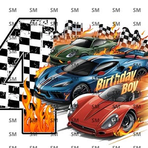 Racing Car Birthday Boy Png Sublimation, 4th Birthday Boy Png, Sport car birthday Png, 4 birthday, Fourth Birthday Png, Car PNG Sublimation