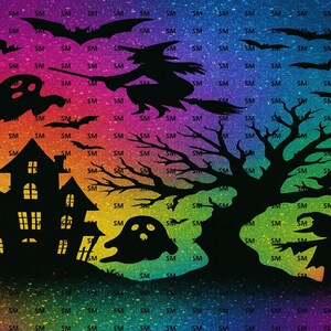 Rainbow Glitter Halloween Tumbler Wrap: Witch, Ghost, Bats PNG Sublimation (Digital Download)