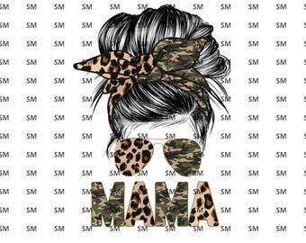 Messy Bun Mama PNG, Mama Sublimacja Pobieranie, Camo Leopard Sublimacja Wzory Pobieranie, Mom Life PNG, Messy Bun Design, PNG Sublimacja