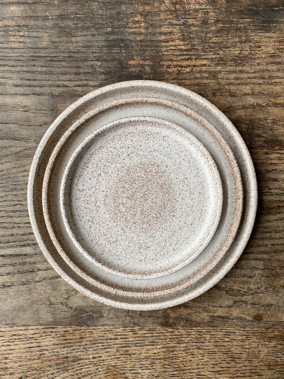 Dinnerware MADE TO ORDER Wheel Thrown Speckled stoneware set of three dishes dinner dessert bread plates