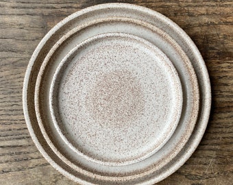 Dinnerware MADE TO ORDER Wheel Thrown Speckled stoneware set of three dishes dinner dessert bread plates