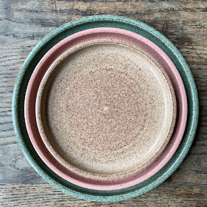 MADE TO ORDER Wheel Thrown Speckled stoneware dinner dessert bread plates with black stripe image 6