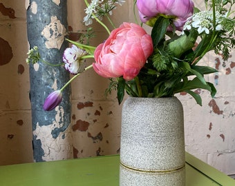 MADE TO ORDER Wheel Thrown speckled Stoneware vase with 22kt gold luster