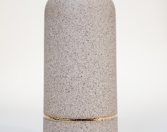 Speckled stoneware tapered vase with gold luster pin stripe