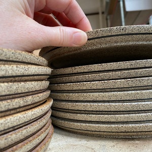 MADE TO ORDER Wheel Thrown Speckled stoneware dinner dessert bread plates with black stripe image 9