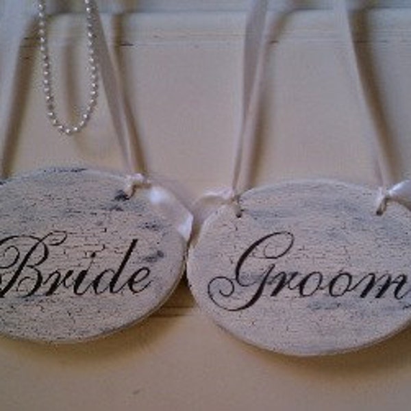 WEDDING Chair& Pew HANGERS Bride and Groom Signs Vintage