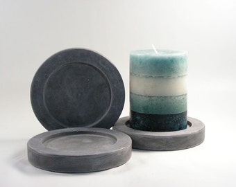 Round Concrete Pillar Candle Plate - set of 3