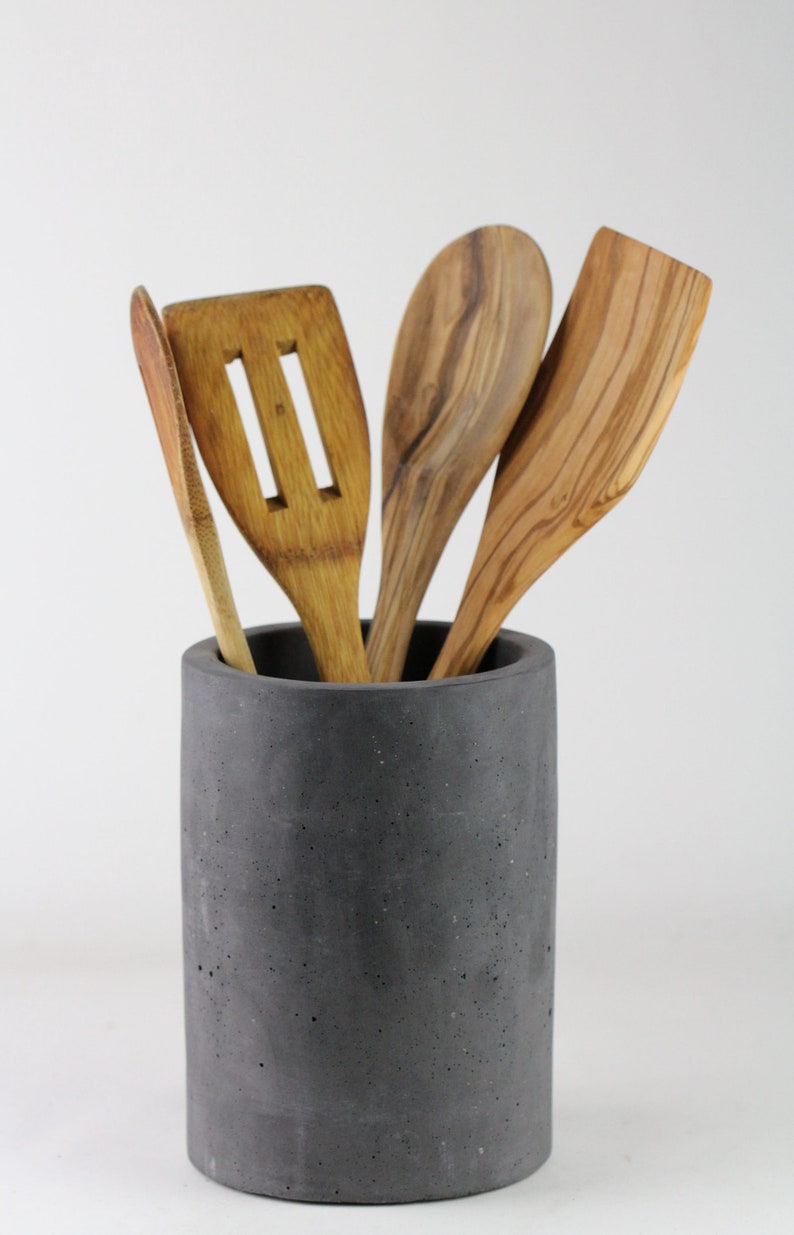 Concrete Utensil Holder Kitchen Utensil Crock Kitchen Etsy