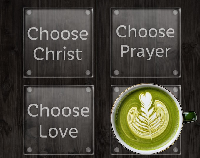 1 Etched Glass Coaster: Faith Inspired | 3.5 inch Square | Engraved Coaster