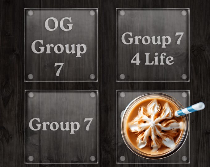 Set of 4 Etched Glass Coasters: Group 7 | 3.5 inch Square | Engraved Coasters