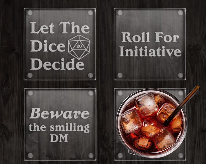 1 Etched Glass Coaster: DnD Inspired | 3.5 inch Square | Engraved Coaster