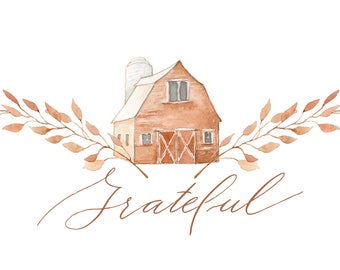 Decoración de otoño agradecida / Acuarela de granero antiguo / Clipart de otoño / PNG / Letras de otoño