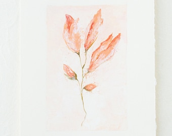 Pintura floral rosa #2 / Acrílico original sobre papel / obras de arte de decoración del hogar