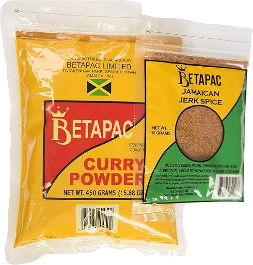 Jamaican Betapac Curry Powder and Jerk Season 150z, 4oz