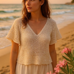 Patrón de blusa de crochet brillante / Festival y ropa de playa / Para principiantes / Top de lentejuelas en PDF