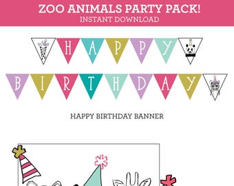 PARTY PACK - ZOO Party Animals Birthday Party Girls Polka Dot - Instant Download