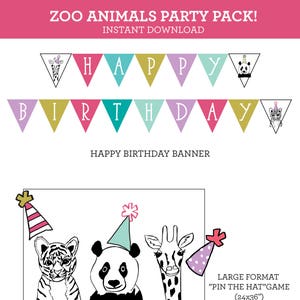PARTY PACK - ZOO Party Animals Birthday Party Girls Polka Dot - Instant Download