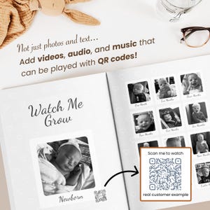 Video Baby&#39;s First Year Book - Gift for parents, Journal for newborn, record book, Named baby book, new baby album