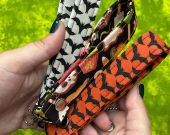 Halloween Wristlet Keychain - Spooky Bats and Halloween Fabric Key Fob