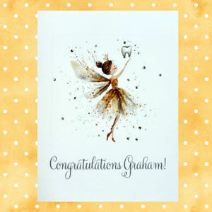 Personalizable Baby's First Tooth, Tooth Fairy Card - Golden Fairy, Gender Neutral