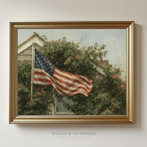 Vintage American Flag Wall Art Print – Rustic Cottage Decor – Fourth of July Printable – Patriotic USA Flag Art – Americana Summer Decor