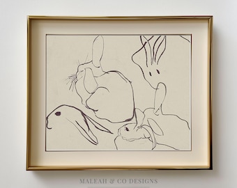 Vintage Bunny Sketch - Digital Download | Hand-Drawn Rabbit Art for Prints | Easter Art