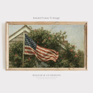 American Flag Frame TV Art – Samsung Frame TV Download – Vintage Patriotic Landscape – 4th of July Digital Art – Americana Cottage Decor