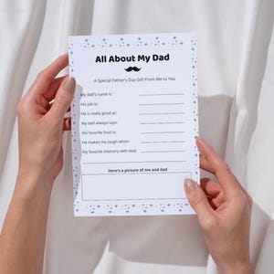 Tudo sobre meu pai para imprimir | Atividade de Dia dos Pais para crianças | Presente especial para o pai, presenteado pelo filho | Download instantâneo em PDF 8,5x11"
