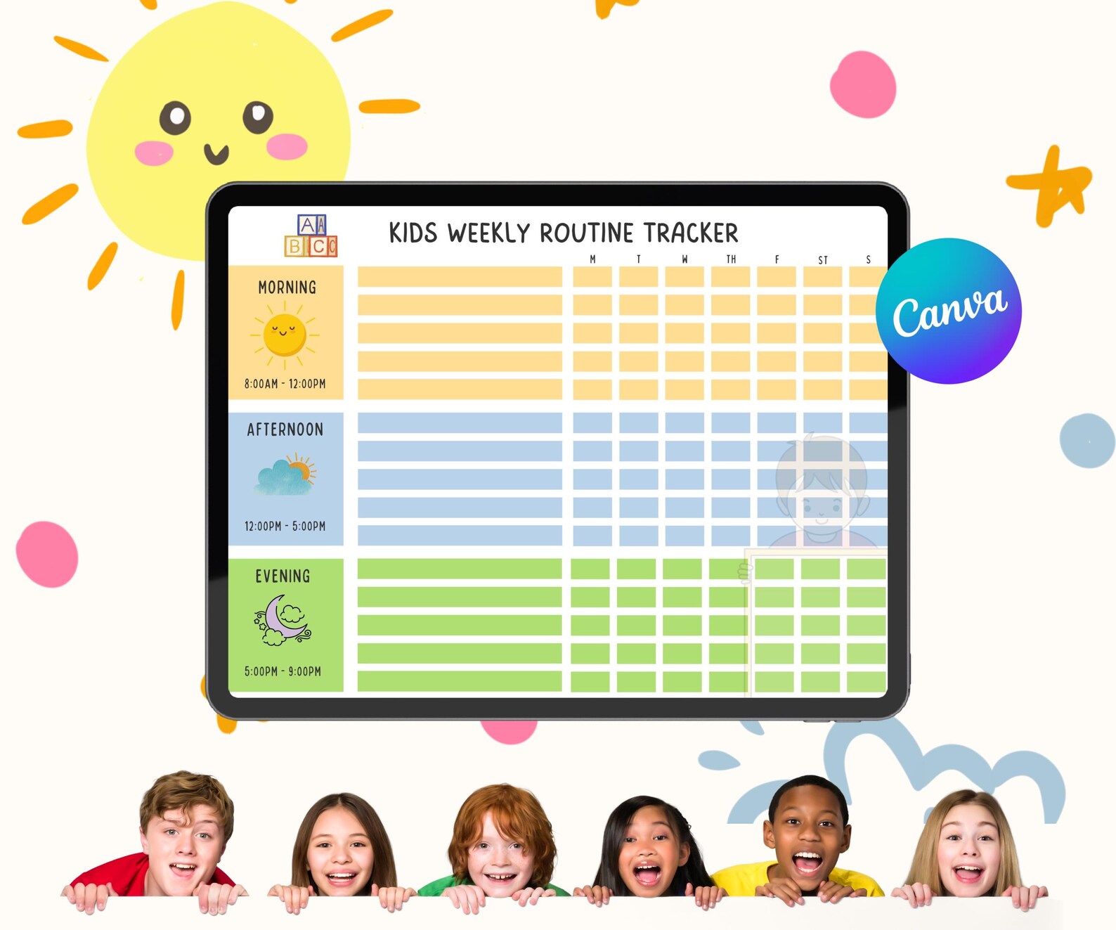 Kids Weekly Routine Tracker | Printable Chore Chart | Cleaning ...