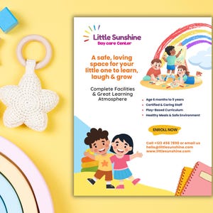 Plantilla de Canva para volante de guardería / Póster editable de guardería / Volante de inscripción preescolar / Anuncio de guardería imprimible (carta de EE. UU.)