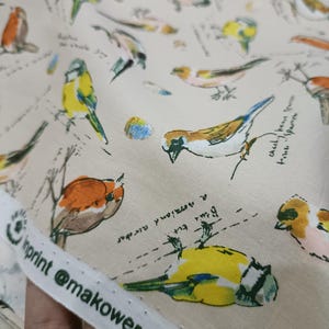 RARE pastel scattered bird fabric from Makower - poetic vintage beige background, suitable for quilting and making clothings