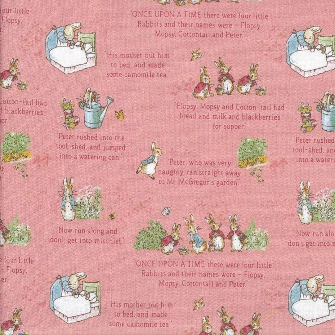 Peter Rabbit Pink R Coral Pink Rabbit Fabric From the Tale of Peter Rabbit Collection ...