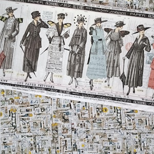 Sew Journal Paper Pattern Fashion Border Stripe cotton fabric in White CD13884R by Riley Blake designs