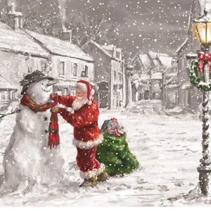 Christmas Santa Snowman in the snow Panel by Riley Blake designs