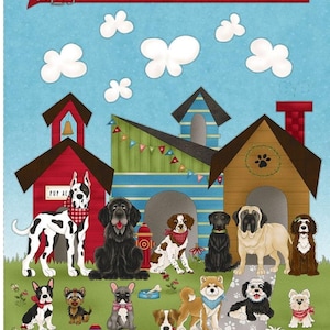 Home is Where the Dog Is II PANEL Friends- Henry Glass Fabrics' dog house panel 24x44 inch